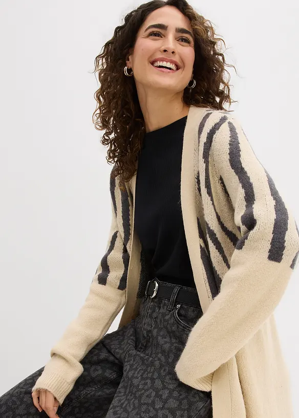 Lang gebreid vest met zebraprint, bonprix