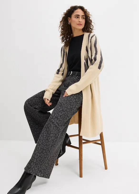 Lang gebreid vest met zebraprint, bonprix