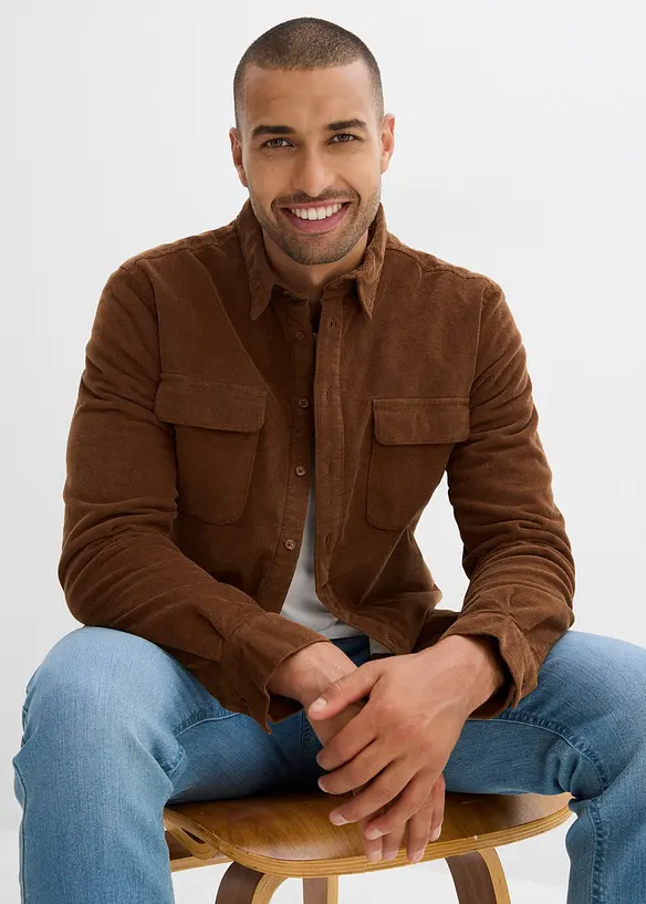 Stretch corduroy overhemd met fleece voering, warm gevoerd, bonprix
