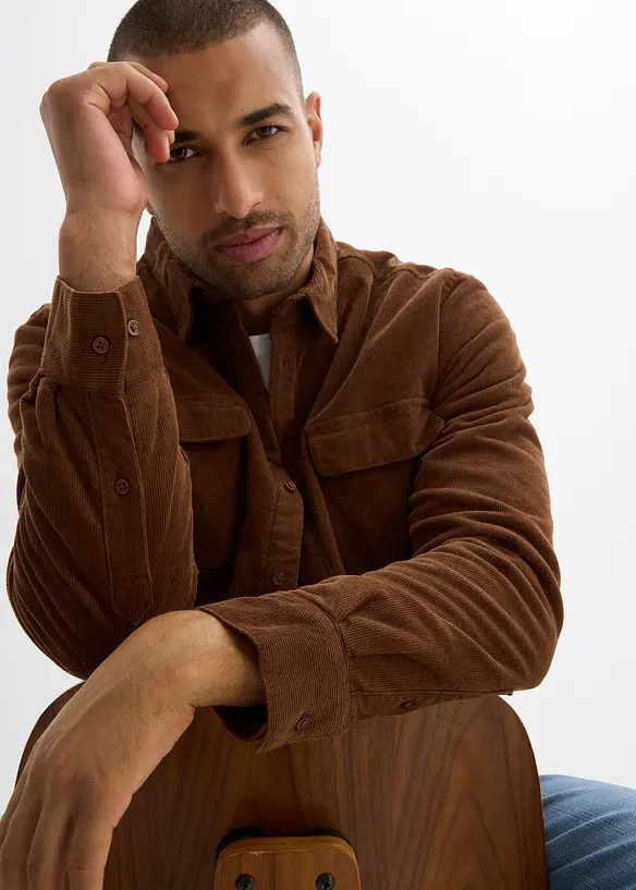 Stretch corduroy overhemd met fleece voering, warm gevoerd, bonprix