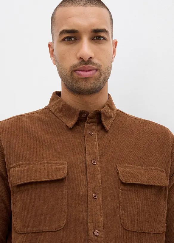 Stretch corduroy overhemd met fleece voering, warm gevoerd, bonprix
