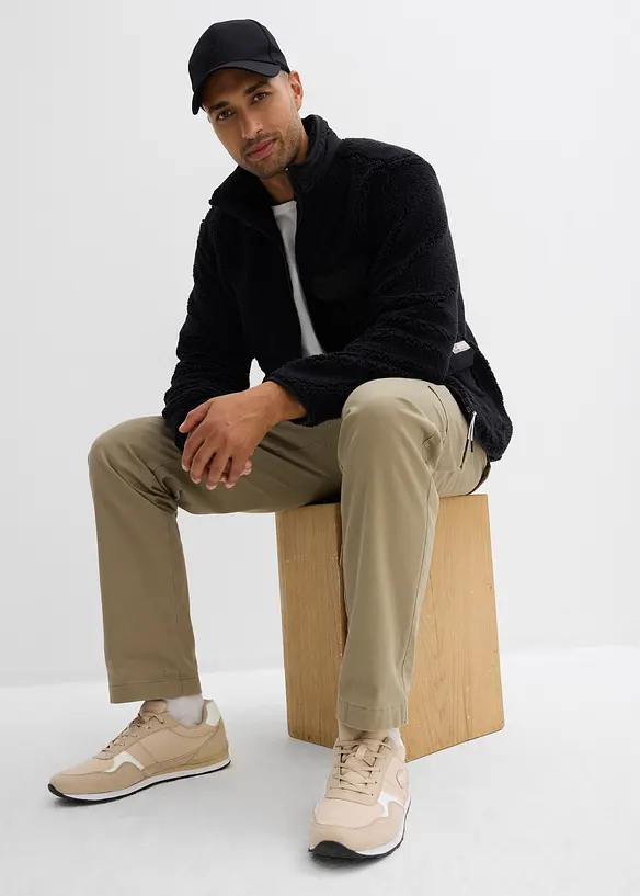 Teddyfleece jas met geweven rand en opstaande kraag, bonprix