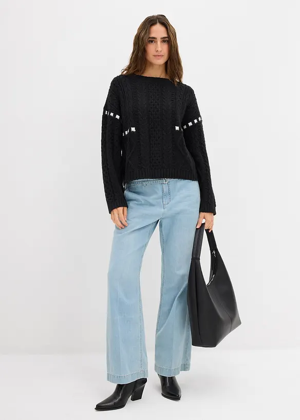 Grof gebreide trui met kabelpatroon, bonprix