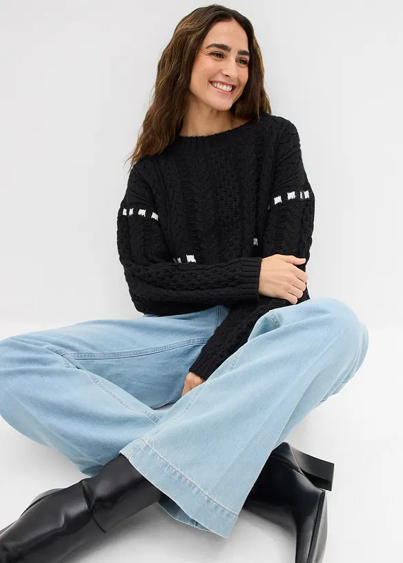 Grof gebreide trui met kabelpatroon, bonprix