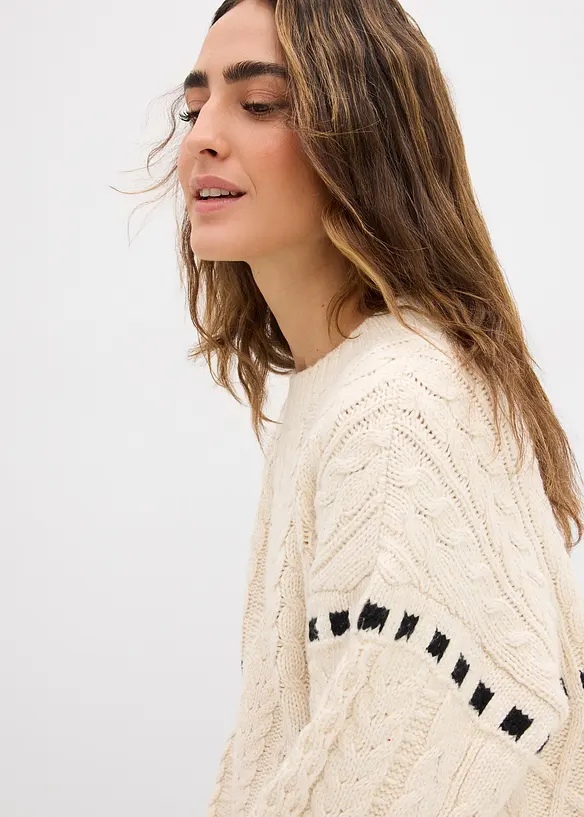 Grof gebreide trui met kabelpatroon, bonprix