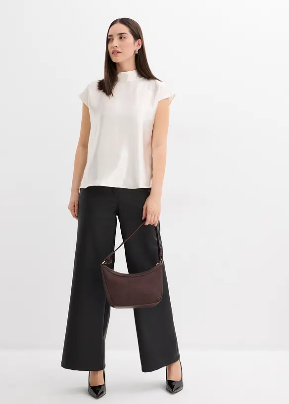 Blousetop van satijn met halfhoge kraag, bonprix