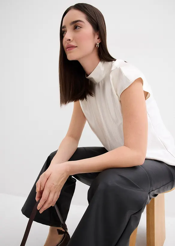 Blousetop van satijn met halfhoge kraag, bonprix