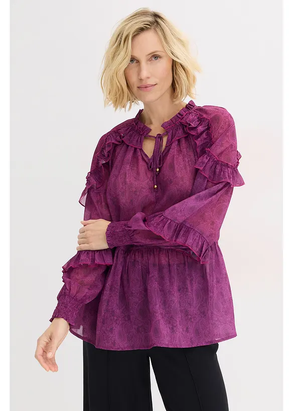Chiffon blouse met ruches, bonprix