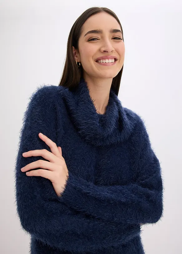 Oversized fluffy trui met een col, bonprix
