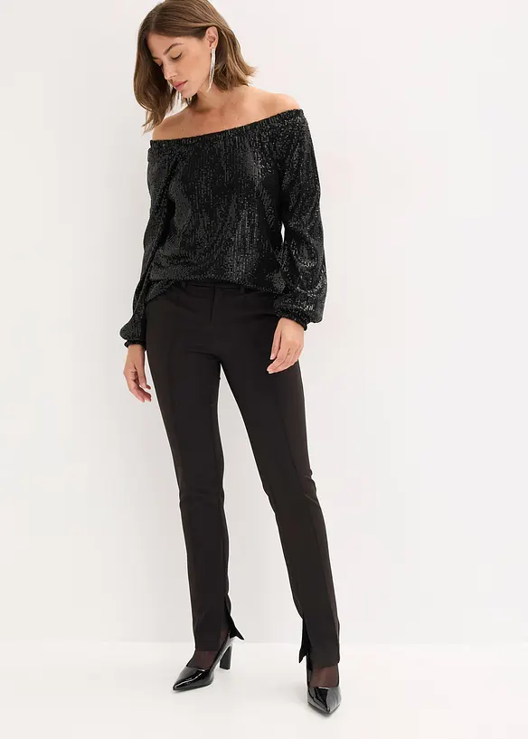 Oversized carmen-shirt met pailletten, bonprix