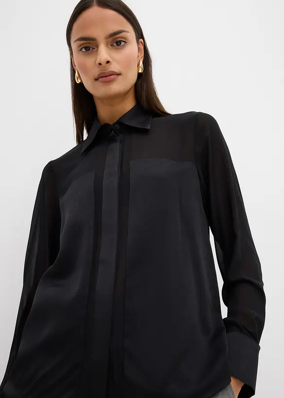 Overhemdblouse met inzetstuk van satijn, bonprix