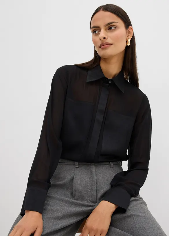 Overhemdblouse met inzetstuk van satijn, bonprix