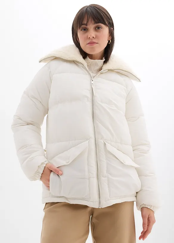 Gewatteerde jas met teddykraag, bonprix
