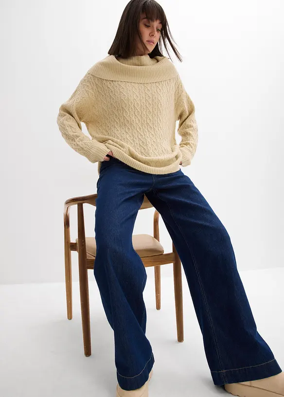 Grof gebreide trui met kabelpatroon, bonprix