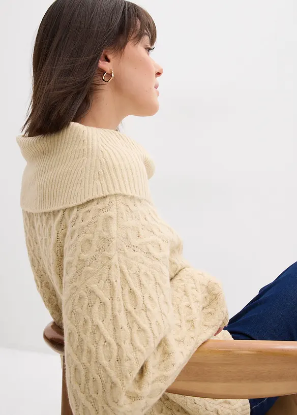 Grof gebreide trui met kabelpatroon, bonprix