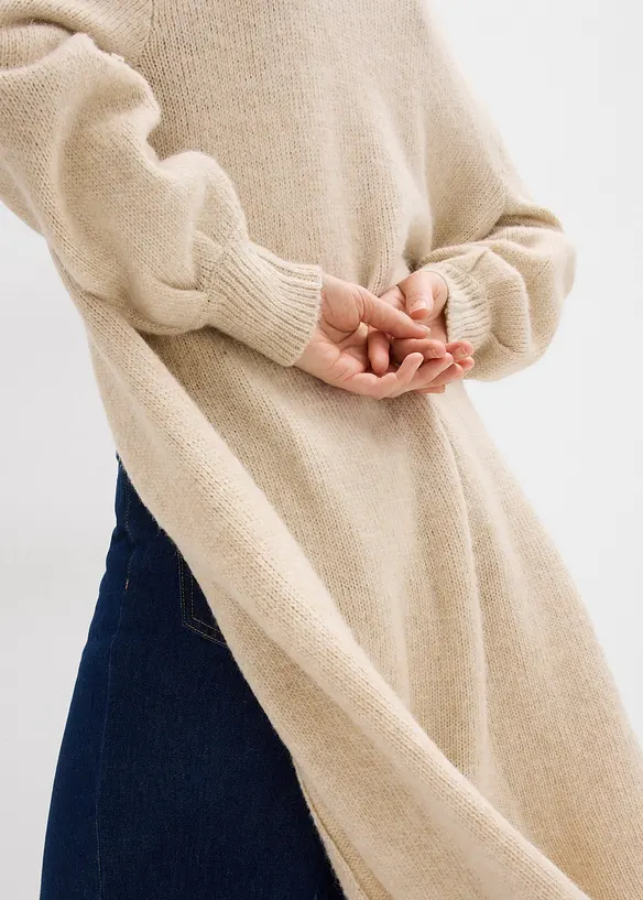 Lang gebreid vest in harige look, bonprix