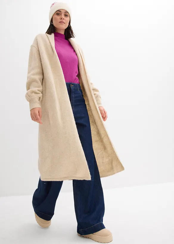 Lang gebreid vest in harige look, bonprix