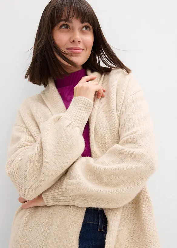 Lang gebreid vest in harige look, bonprix