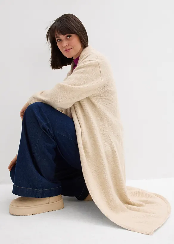 Lang gebreid vest in harige look, bonprix