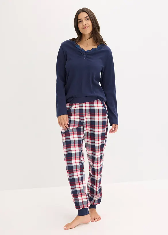 Pyjama met geribd shirt en knoopsluiting, bonprix
