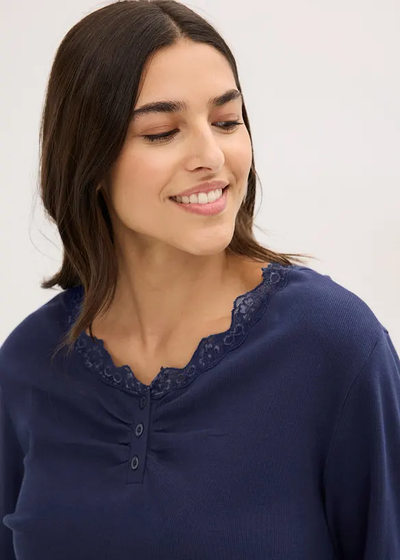 Pyjama met geribd shirt en knoopsluiting, bonprix