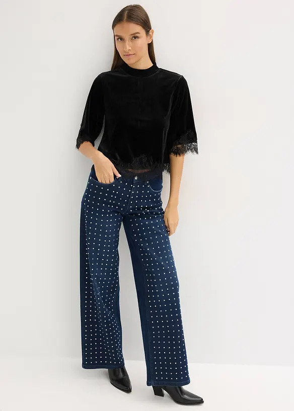 Shirt van fluweel met kant, bonprix