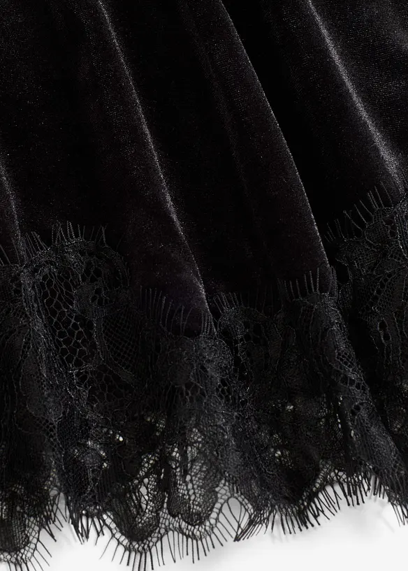 Shirt van fluweel met kant, bonprix