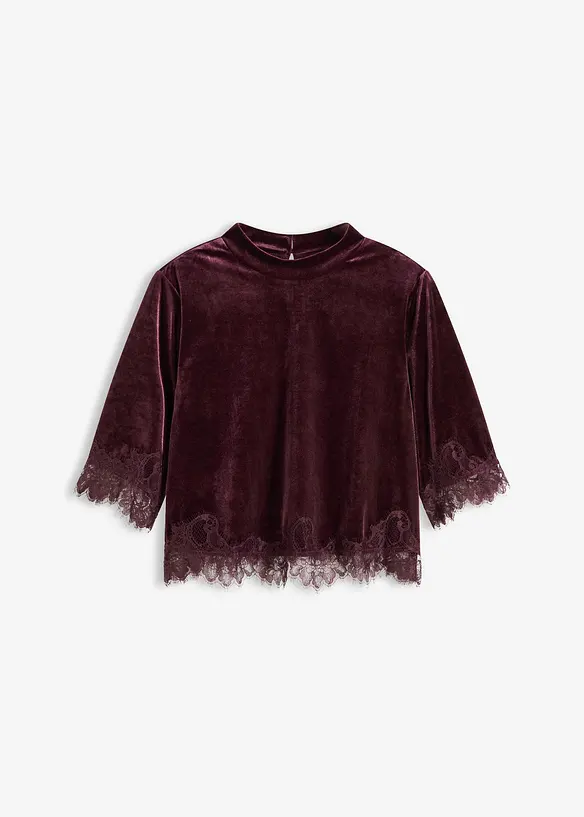 Shirt van fluweel met kant, bonprix