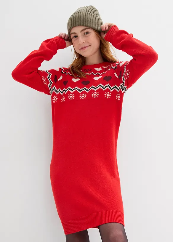 Gebreide meisjes jurk met Noors patroon, bonprix