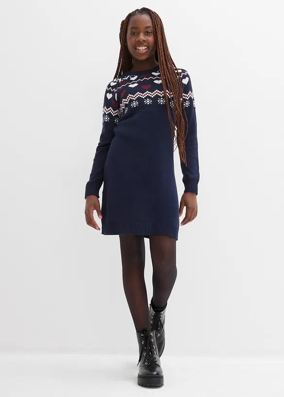 Gebreide meisjes jurk met Noors patroon, bonprix
