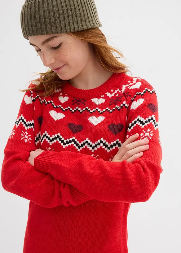 Gebreide meisjes jurk met Noors patroon, bonprix