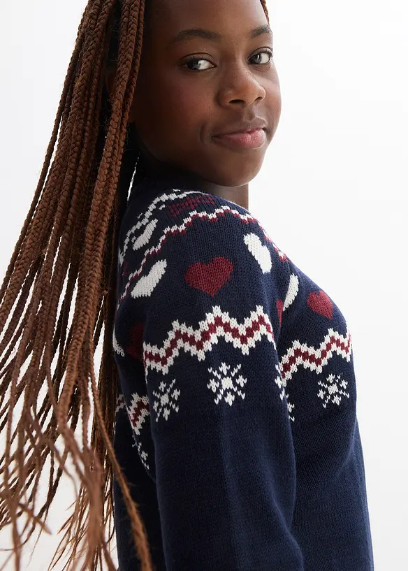 Gebreide meisjes jurk met Noors patroon, bonprix