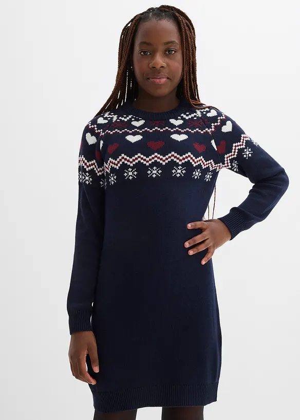 Gebreide meisjes jurk met Noors patroon, bonprix