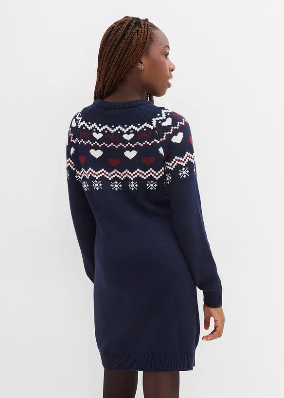 Gebreide meisjes jurk met Noors patroon, bonprix