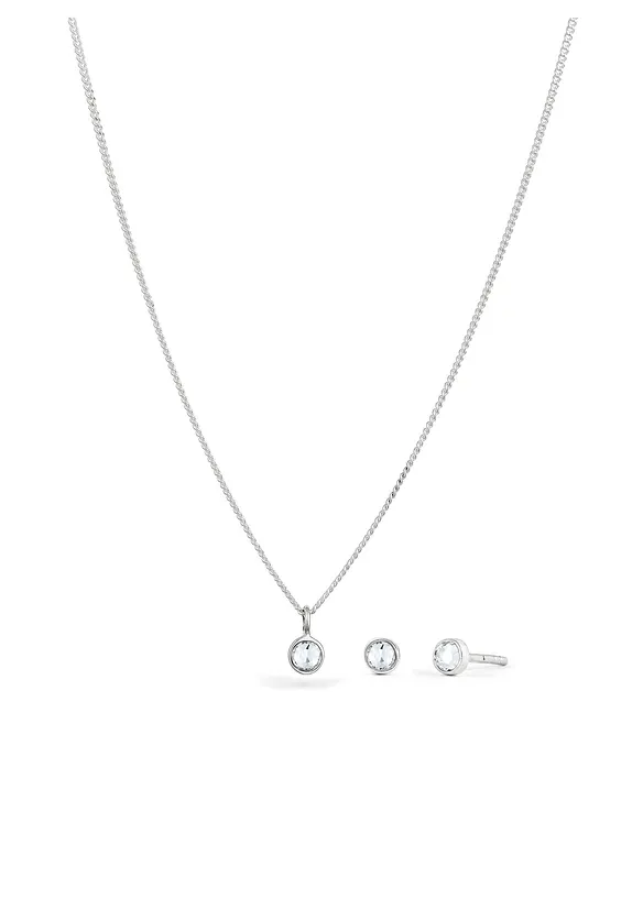 Ketting & oorringen van 925 sterling zilver (3-dlg. sieradenset), elli