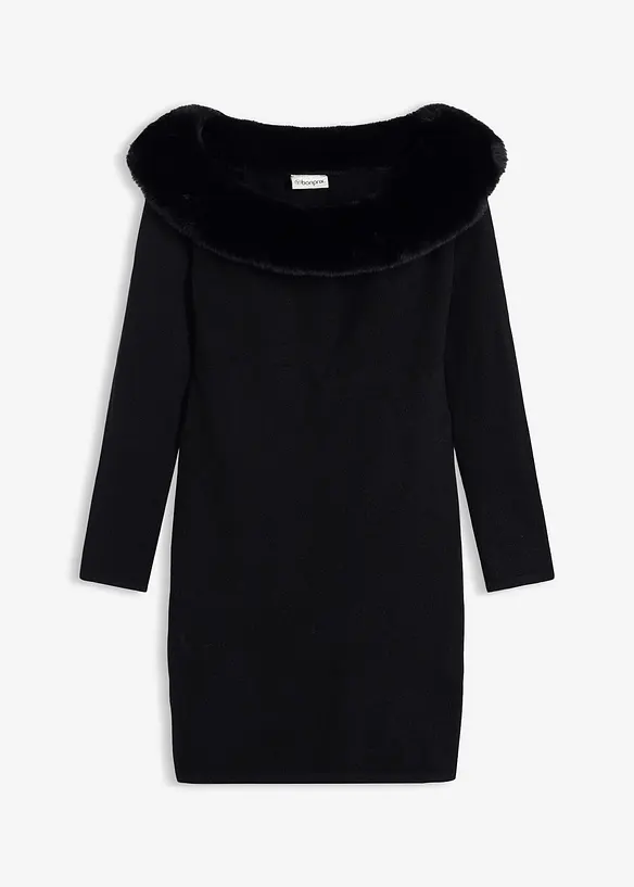 Gebreide jurk met rand van imitatiebont, bonprix