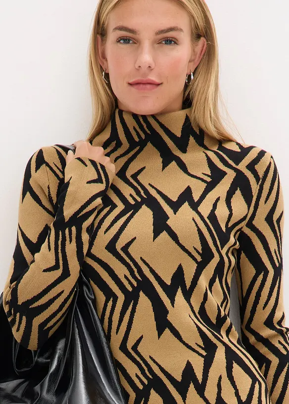 Accentuerende gebreide jurk met col, bonprix