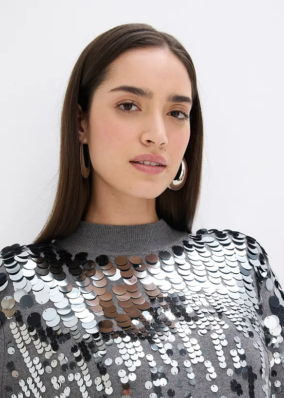 Gebreide jurk met pailletten, bonprix