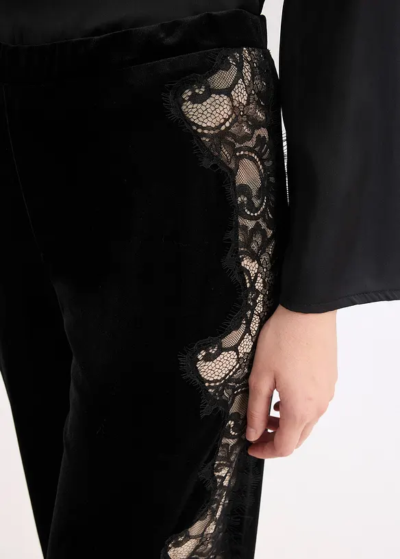 Marlene Dietrich broek van zacht fluweel met inzetstuk van kant, bonprix