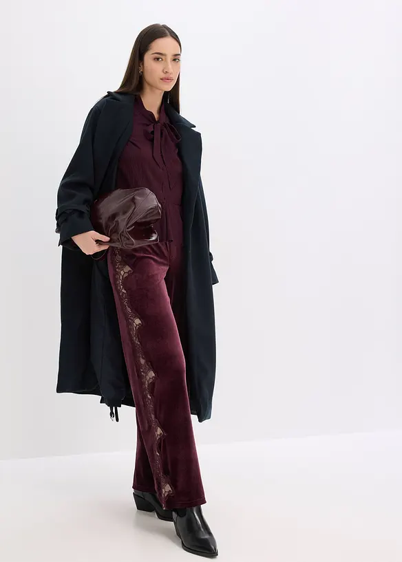 Marlene Dietrich broek van zacht fluweel met inzetstuk van kant, bonprix