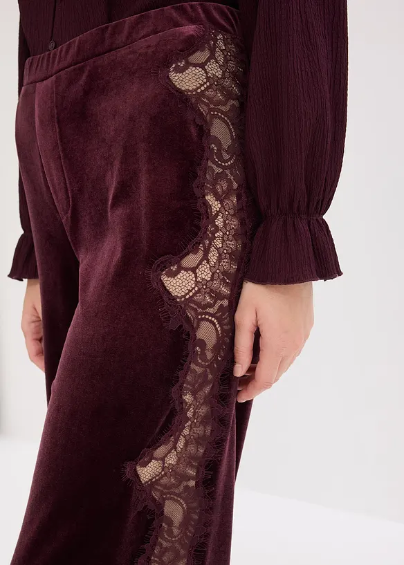 Marlene Dietrich broek van zacht fluweel met inzetstuk van kant, bonprix