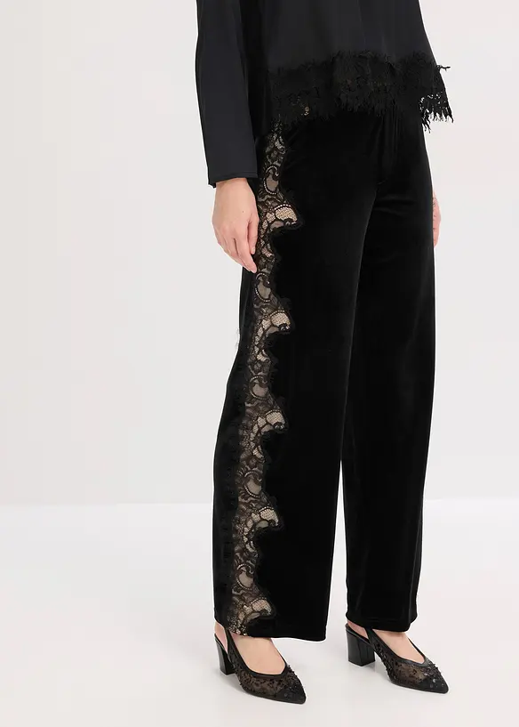 Marlene Dietrich broek van zacht fluweel met inzetstuk van kant, bonprix