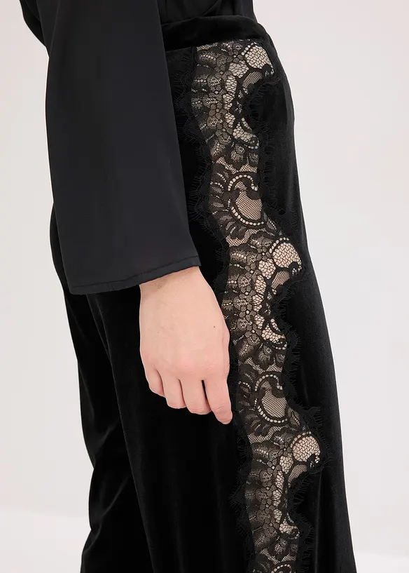 Marlene Dietrich broek van zacht fluweel met inzetstuk van kant, bonprix