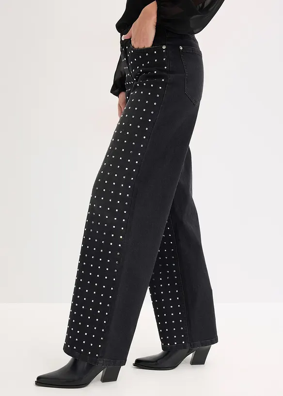 Casual straight jeans met strass, mid waist, bonprix