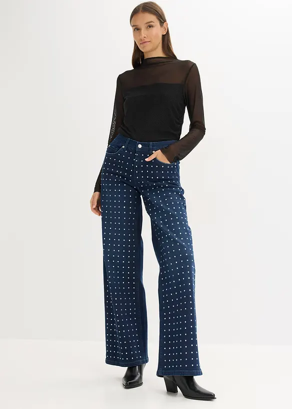 Casual straight jeans met strass, mid waist, bonprix