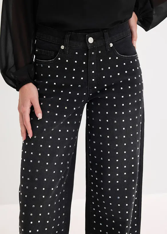Casual straight jeans met strass, mid waist, bonprix