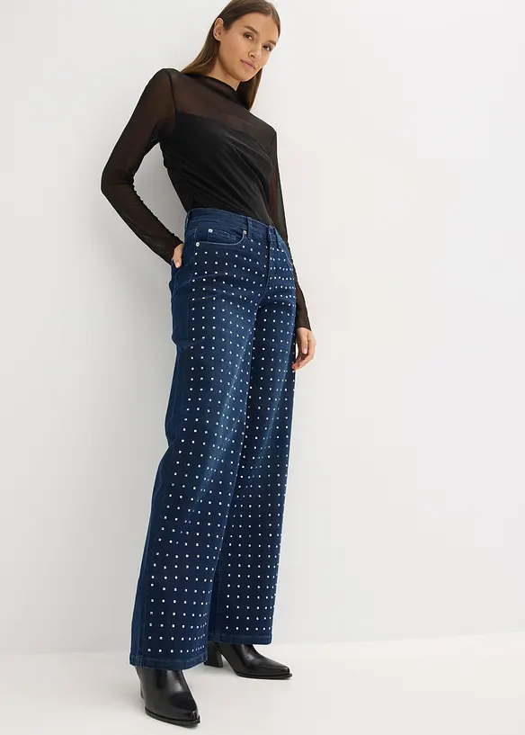 Casual straight jeans met strass, mid waist, bonprix