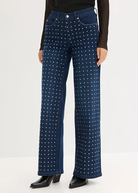 Casual straight jeans met strass, mid waist, bonprix