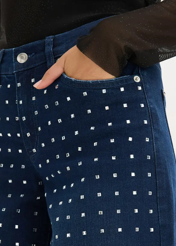 Casual straight jeans met strass, mid waist, bonprix