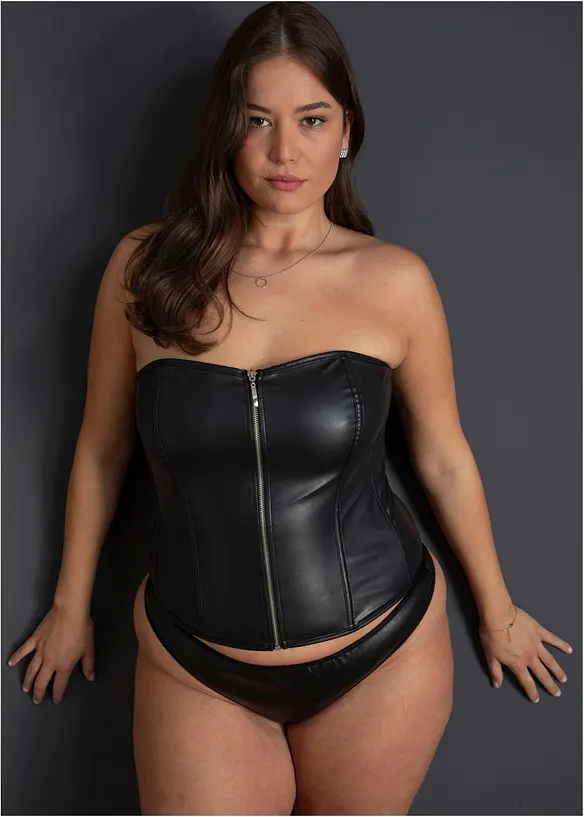 Bustier en string van imitatieleer (2-dlg. set), bonprix